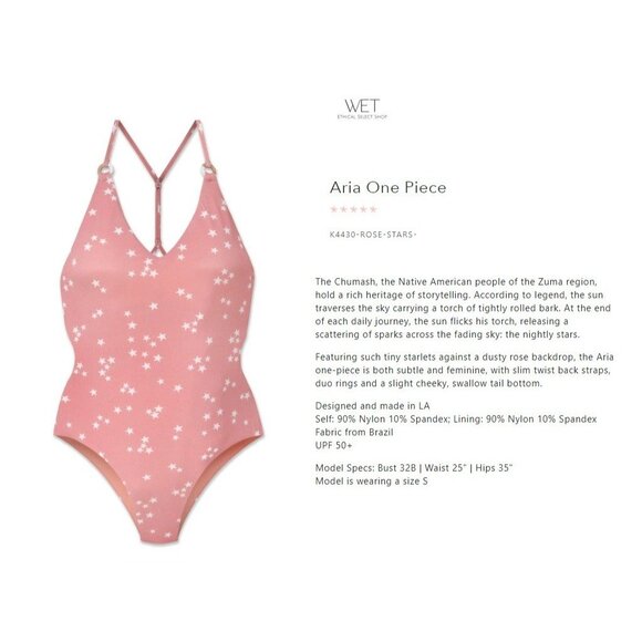 WET Aria One Piece Swimsuit Size Small Pink Rose Stars Open Back Monokini K4430 - Picture 11 of 12
